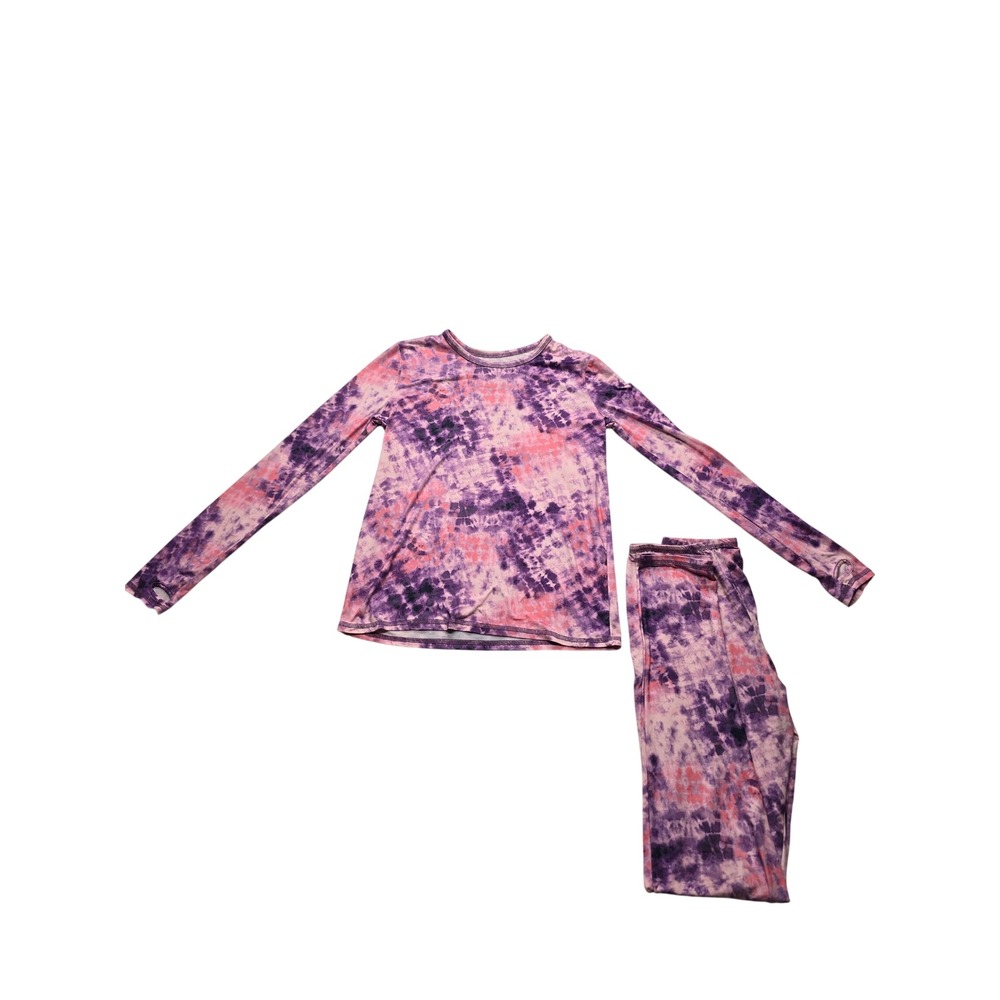 Cuddl Duds Tie Dye Base Layer Set Thumbhole Cuffs Purple Pink Kids XL